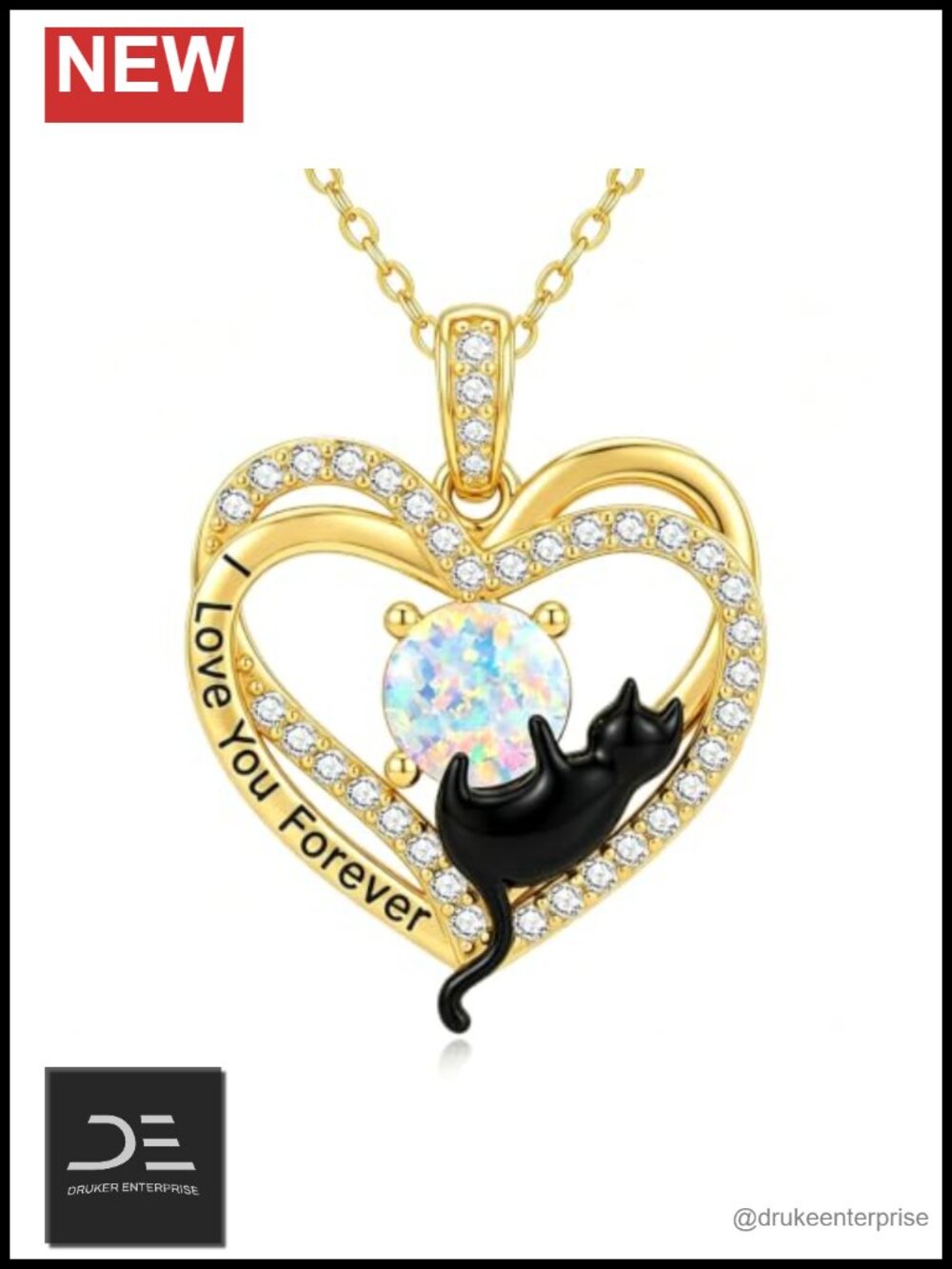 14k Gold Plated Black Cat Necklace Birthstone Pendant Jewelry for Women